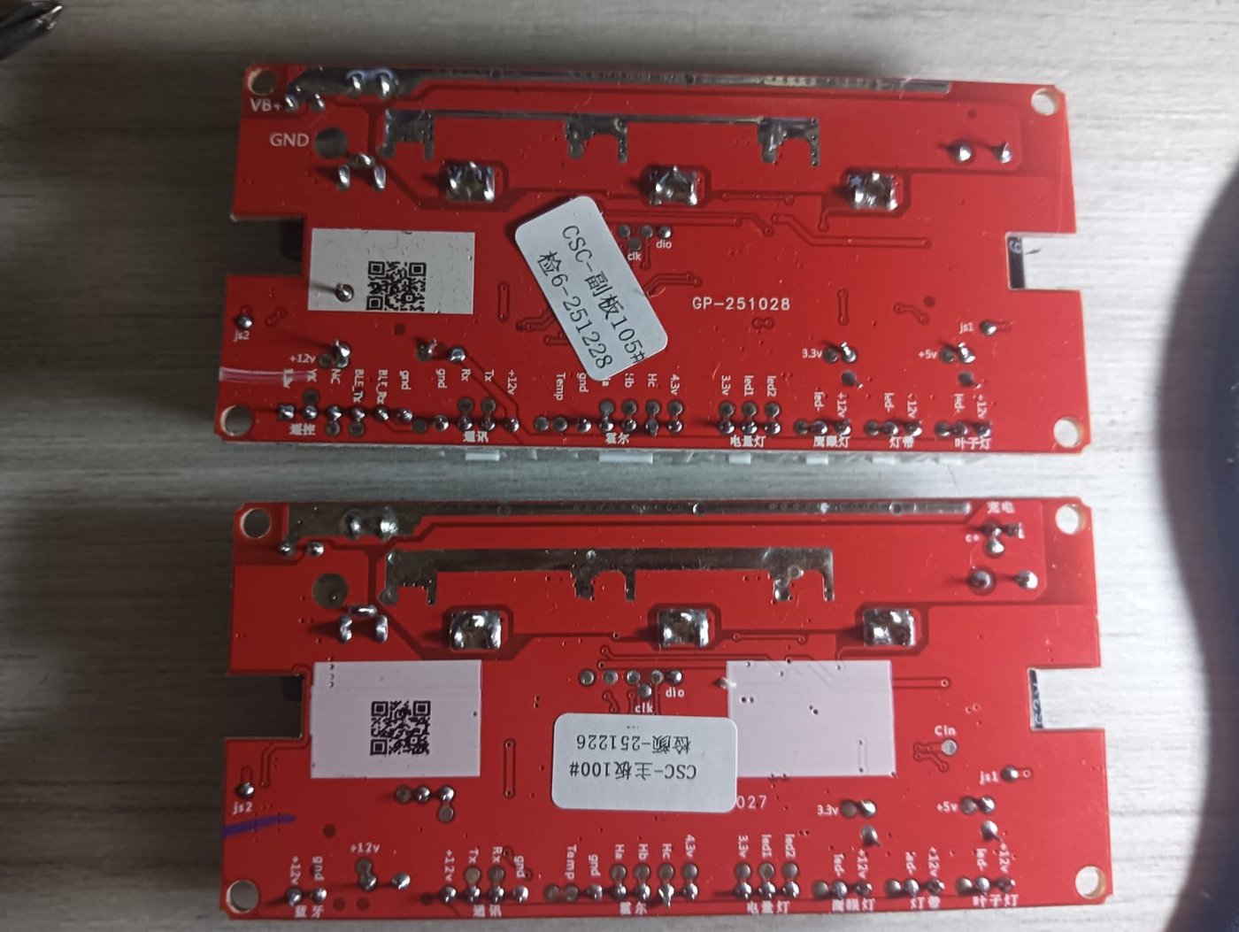 Reverse side of the board showing silkscreen test-point labels